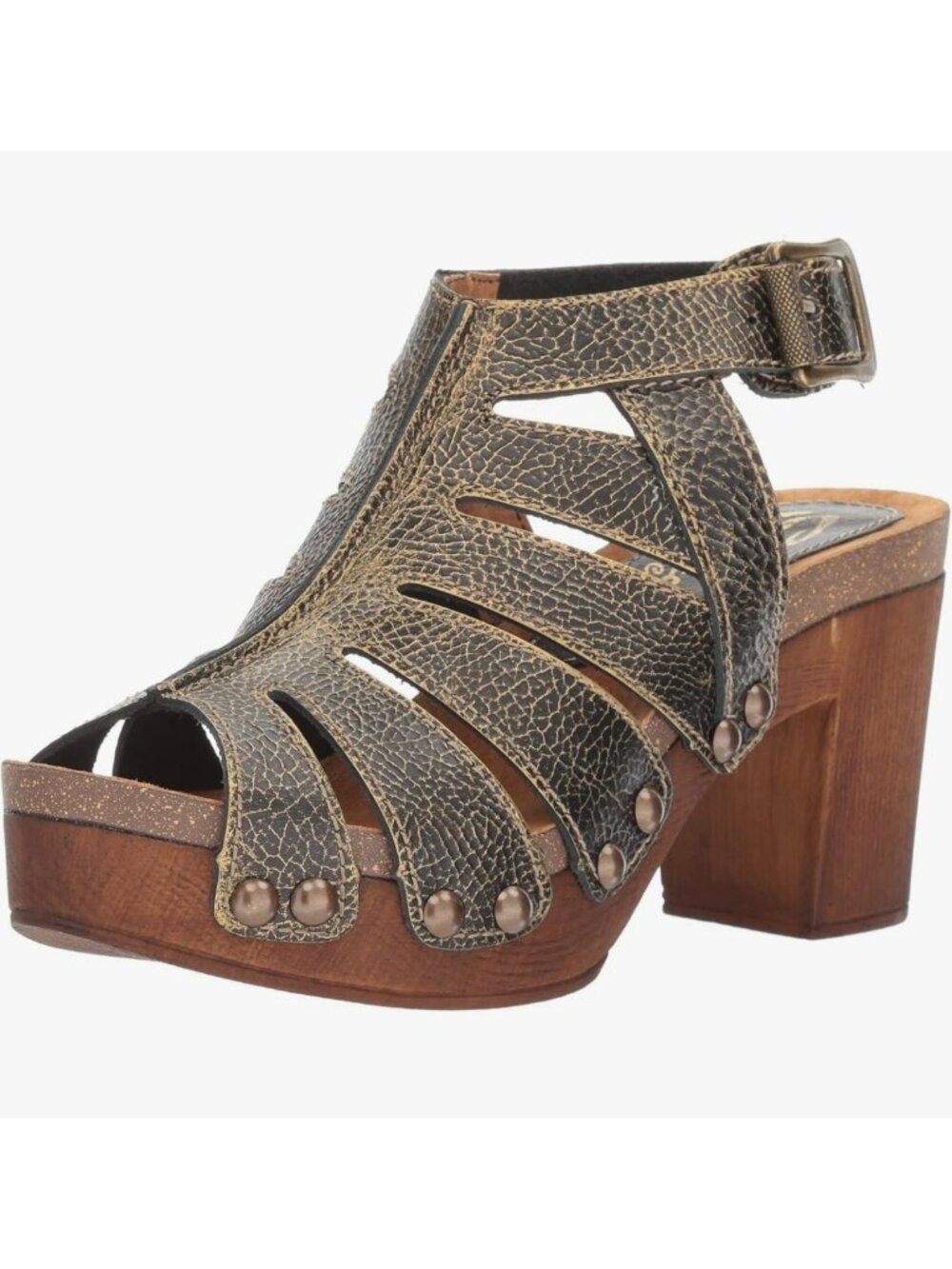 Sbicca Logan Metallic Distressed Leather Platform Heels Sandals Size 39
